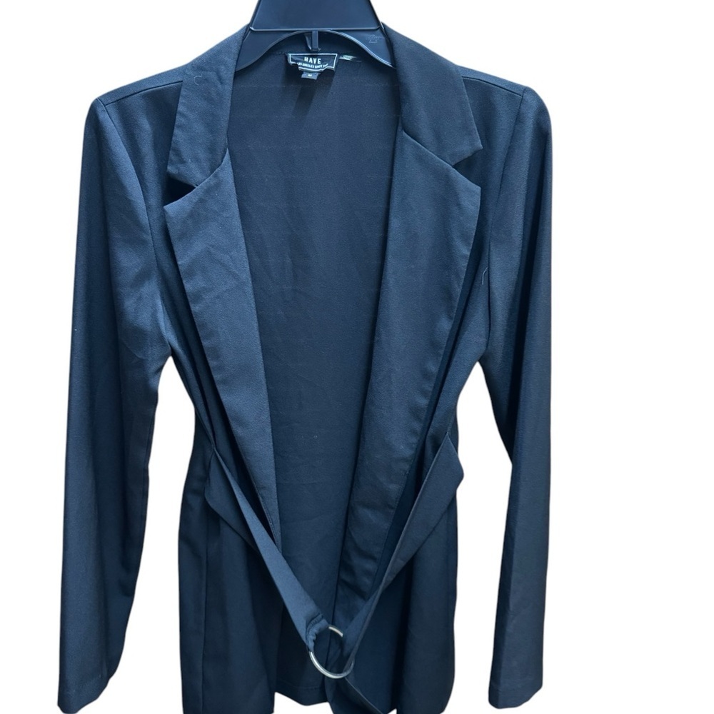 HAVE. Black Blazer with Belted Wrap and Peaked Lapels - Picture 3 of 6